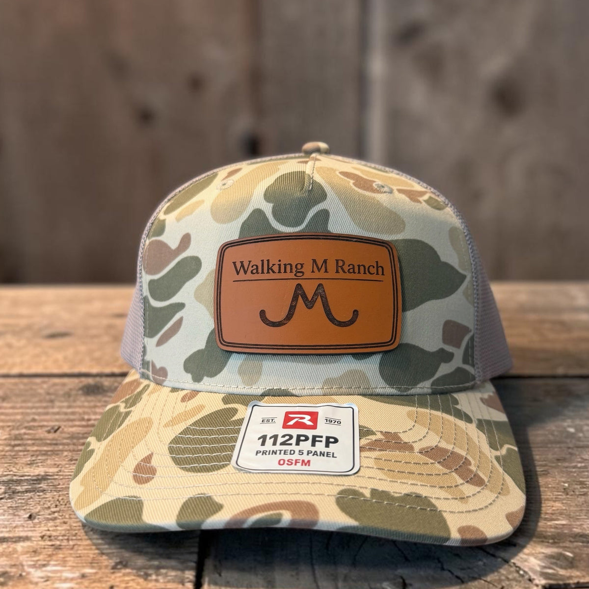 Custom Leather Patch Hats by Anchor Point Threads for Walking M Ranch
