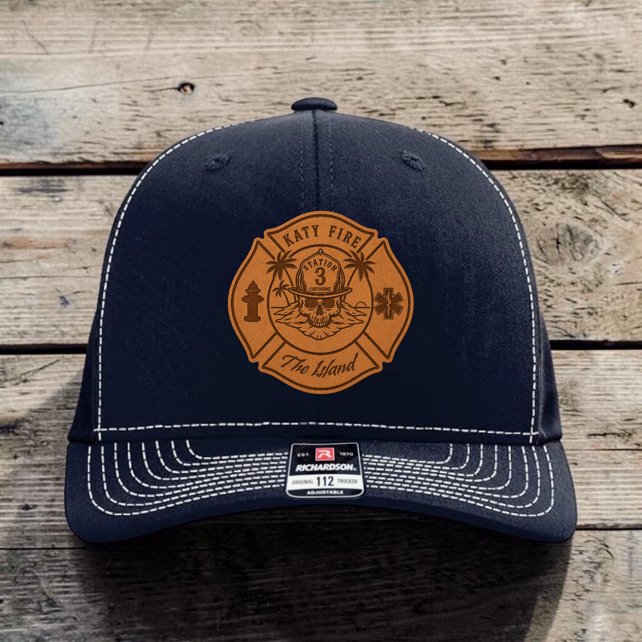 Anchor point threads Navy blue fire department Richardson 112 custom cap 
