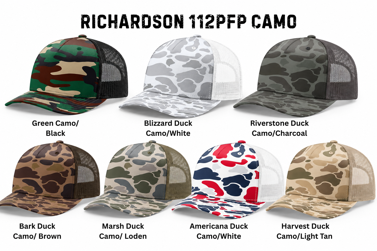 Custom Embroidered Hat with Camo Colors by Anchor Point Threads