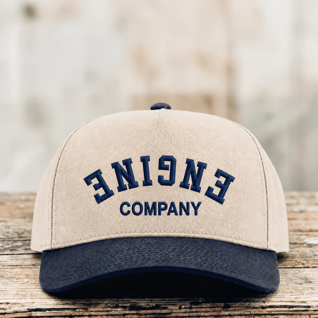 Upside Down Apparatus Hat with truck company design on a Richardson 323