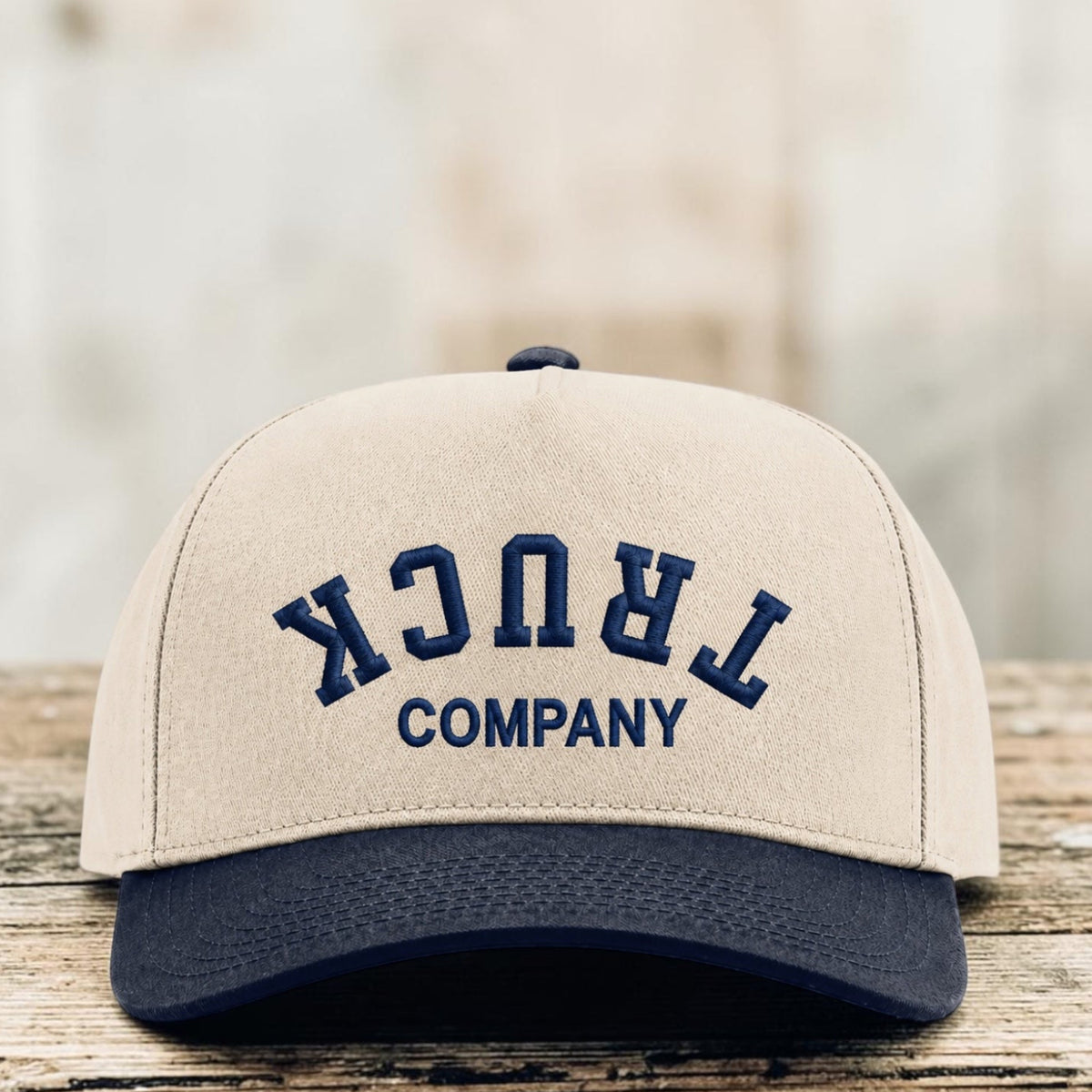 Upside Down Apparatus Hat with truck company design on a Richardson 323